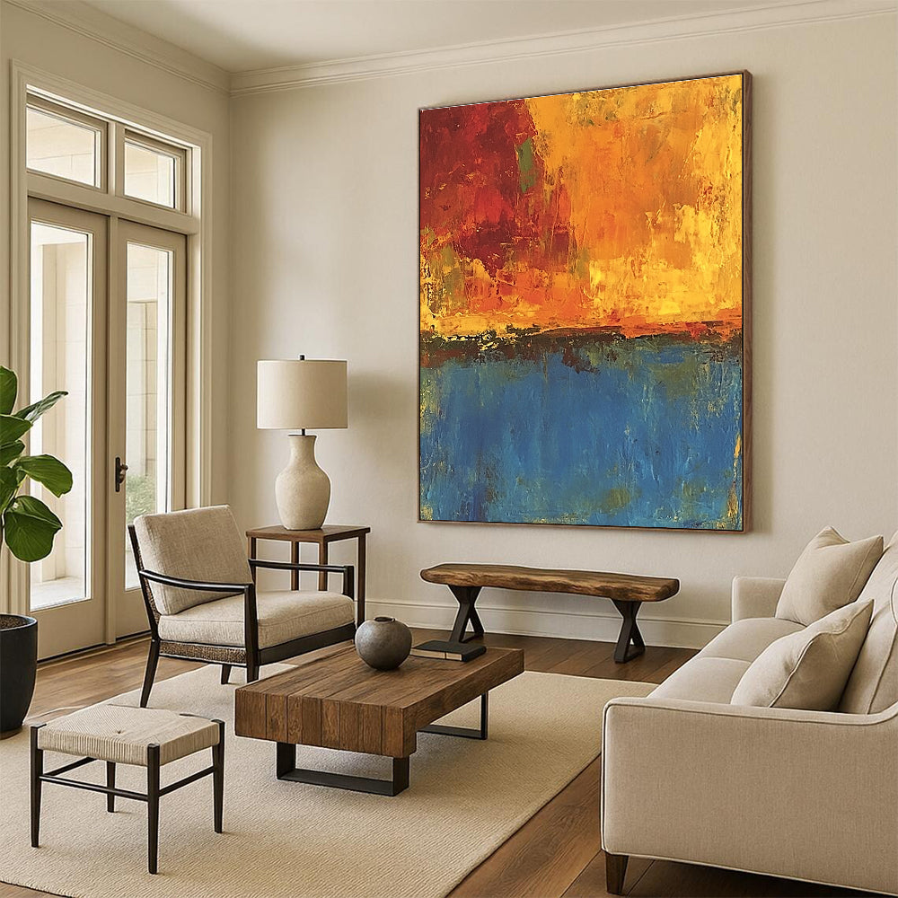Orange Blue Abstract Painting with Expressive Layers GER795
