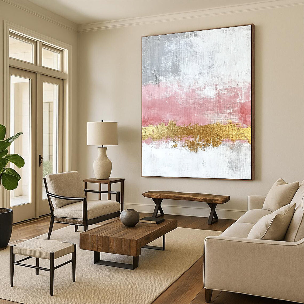 Pink Gold Abstract Painting with Gray and White GER330