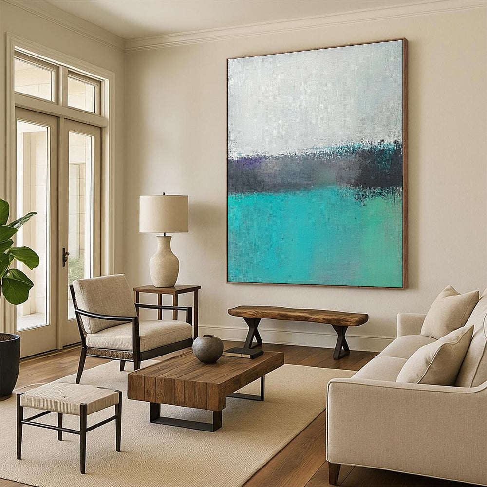 Teal and Purple Abstract Painting with Subtle Color Blends GER654