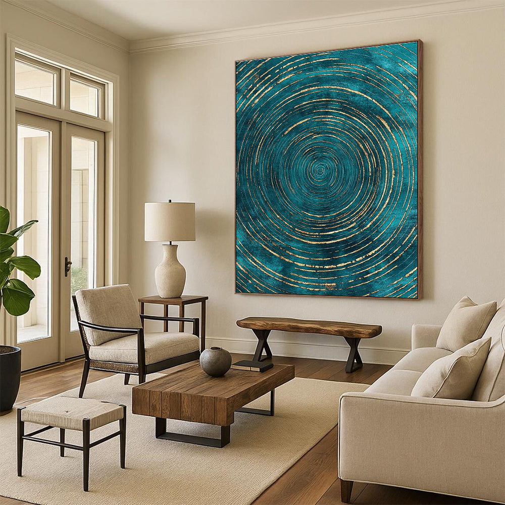 Teal and Gold Circular Abstract with Radiating Lines GER284