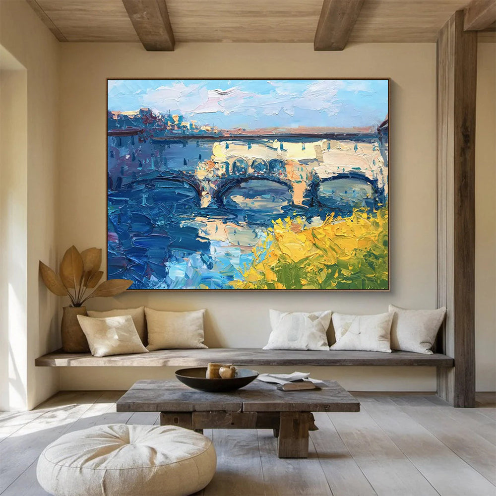 Bridge with Yellow Blossoms Abstract Painting THY435