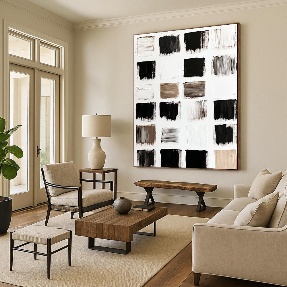 Monochrome Palette Abstract Painting with Black and White Swatches GER111