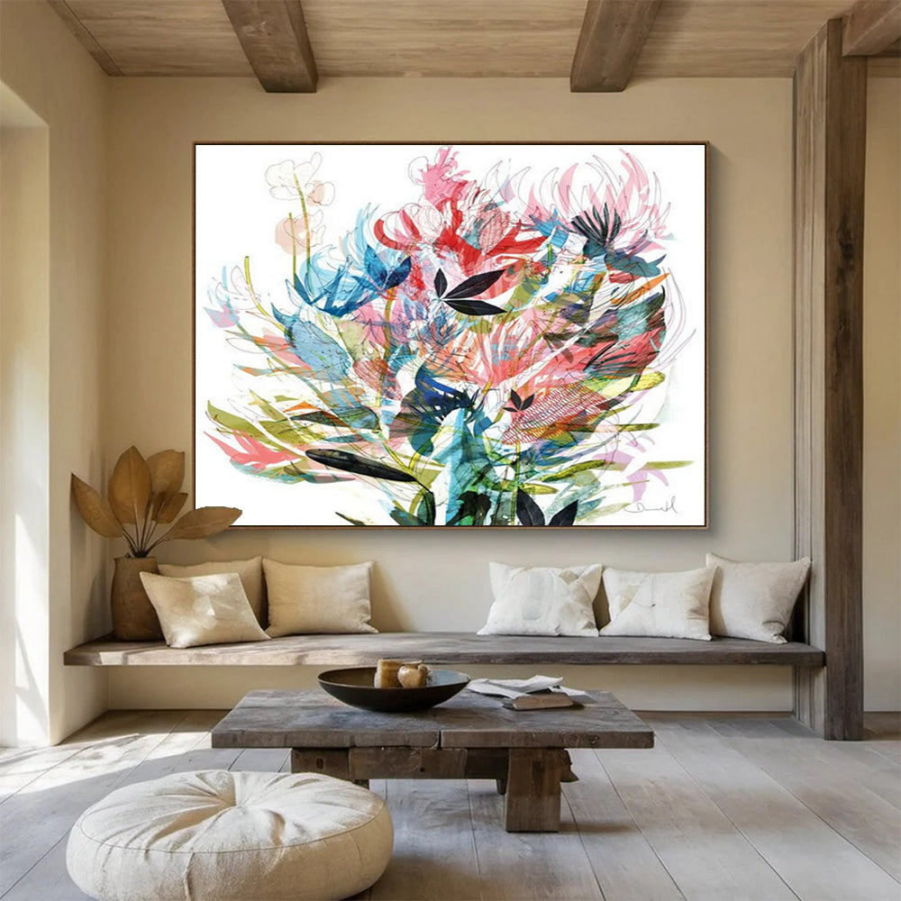 Colorful Floral Abstract Painting with Mixed Pastel Hues THY138