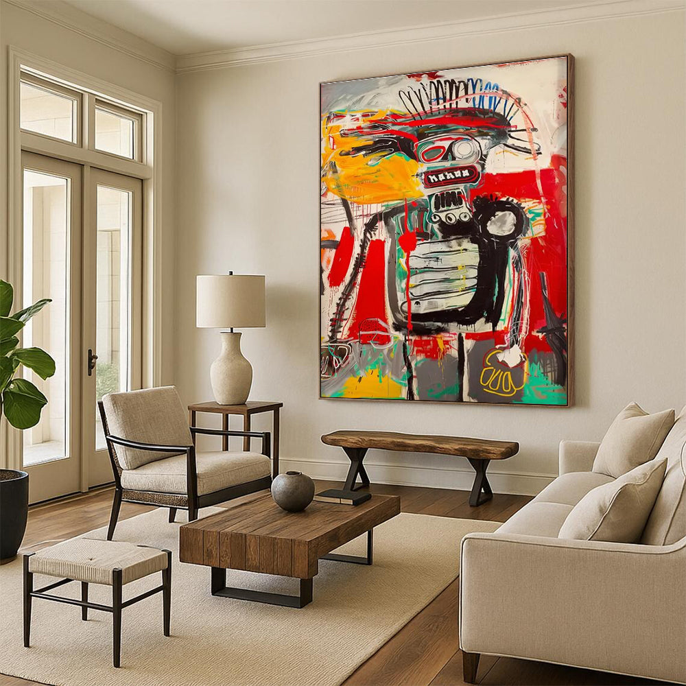 Colorful Abstract Robot Figure Painting with Dynamic Lines ADGE094