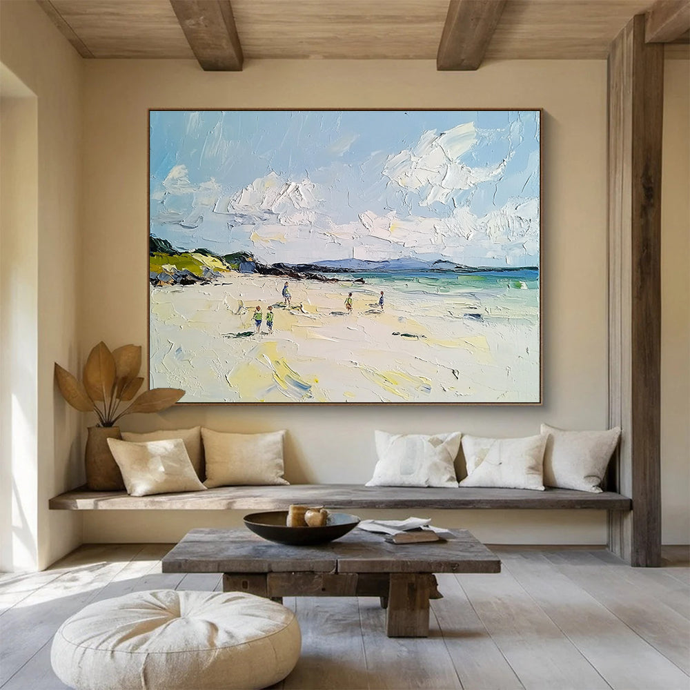 Abstract painting of an Irish beach featuring vibrant colors thick brushstrokes and a smooth surface capturing serene natural beauty.SC595