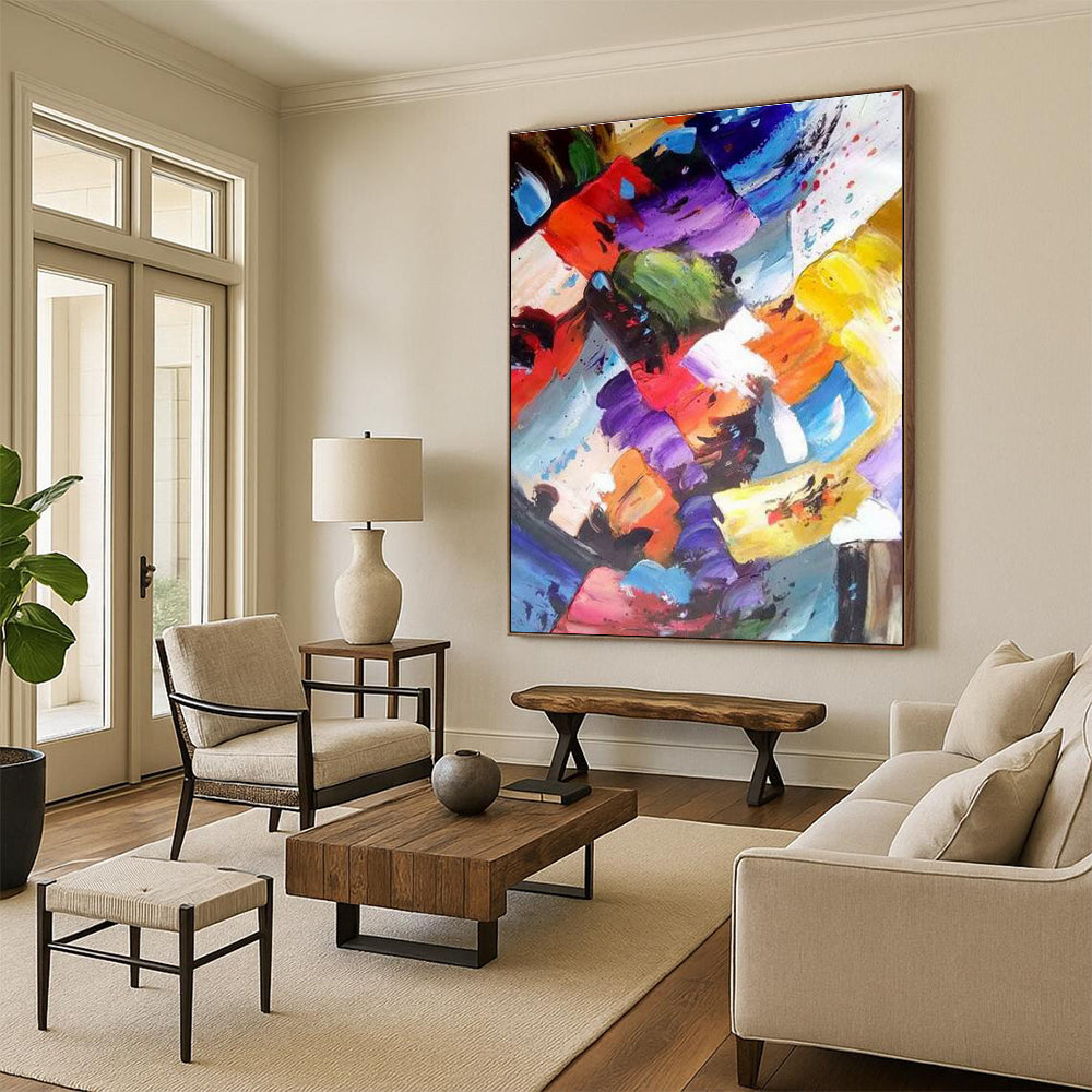 Colorful Geometric Abstract Painting with Playful Shapes ADGE416