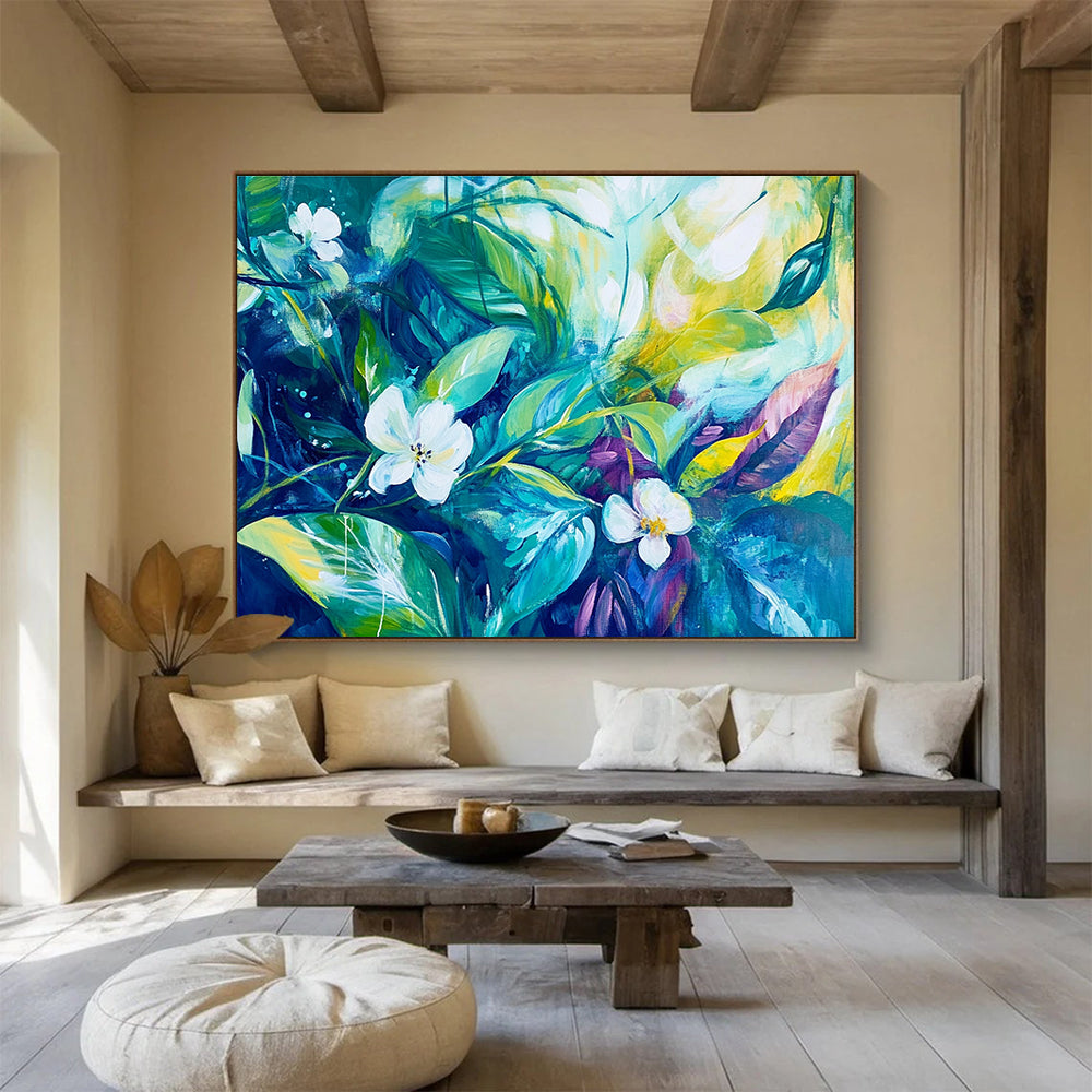 Green Blue White - Flower Leaf Abstract Painting DYP023