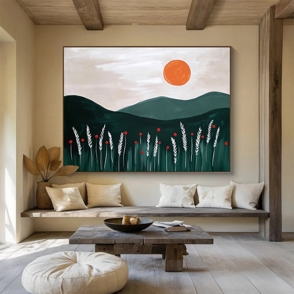 Minimalist Landscape - Sun and Mountains Abstract Painting DYP057