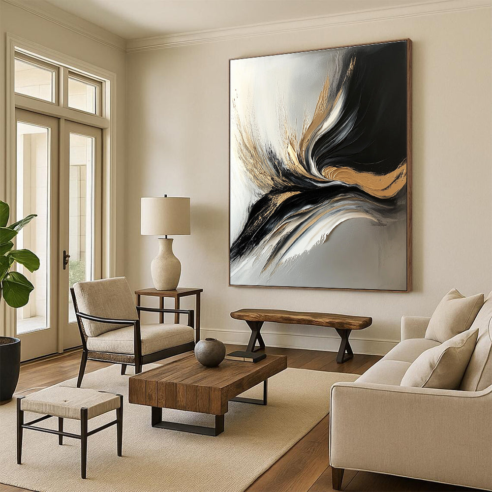 Gold Accent Abstract with Black White and Gold GER343