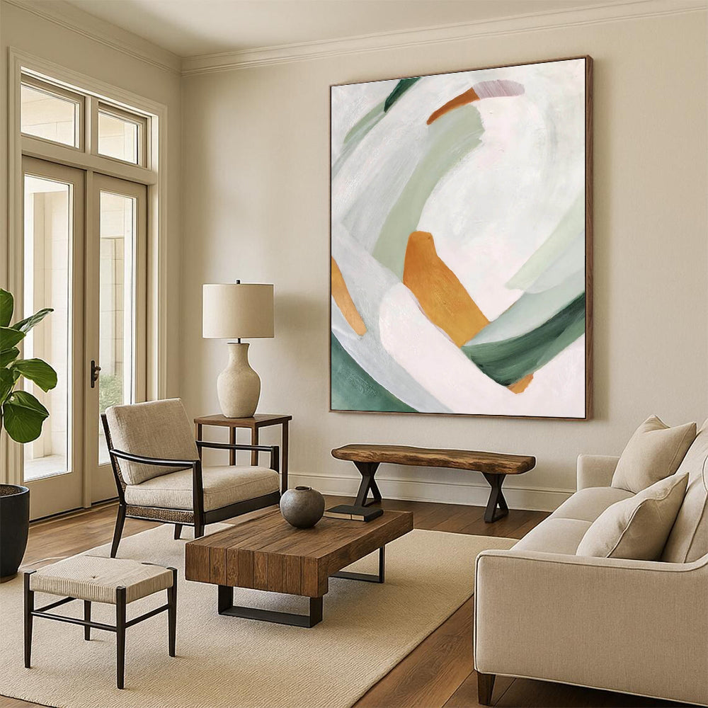 White Green and Gold Abstract Painting ADGE257