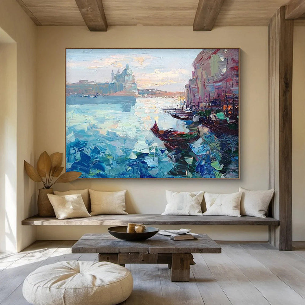 Blue Pink Venice Canal Reprise Abstract Painting THY466