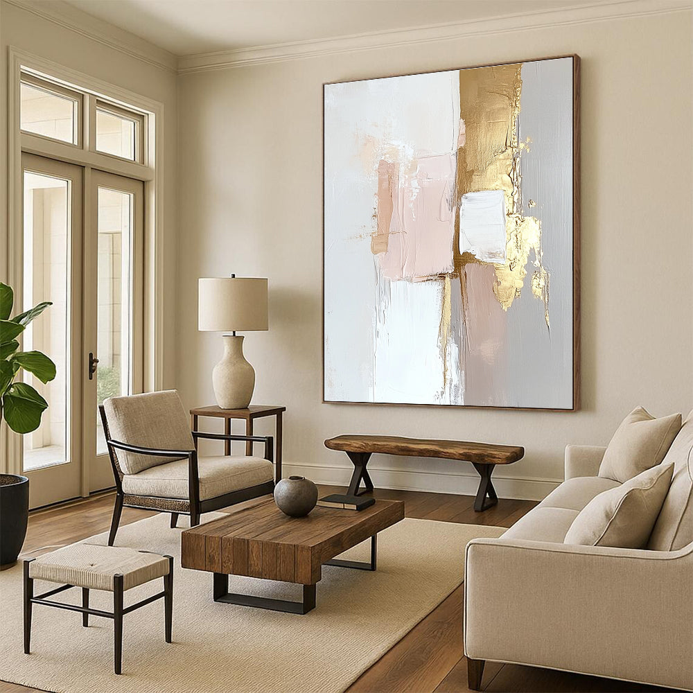 Pink and Gold Abstract Painting with Soft Layers GER471