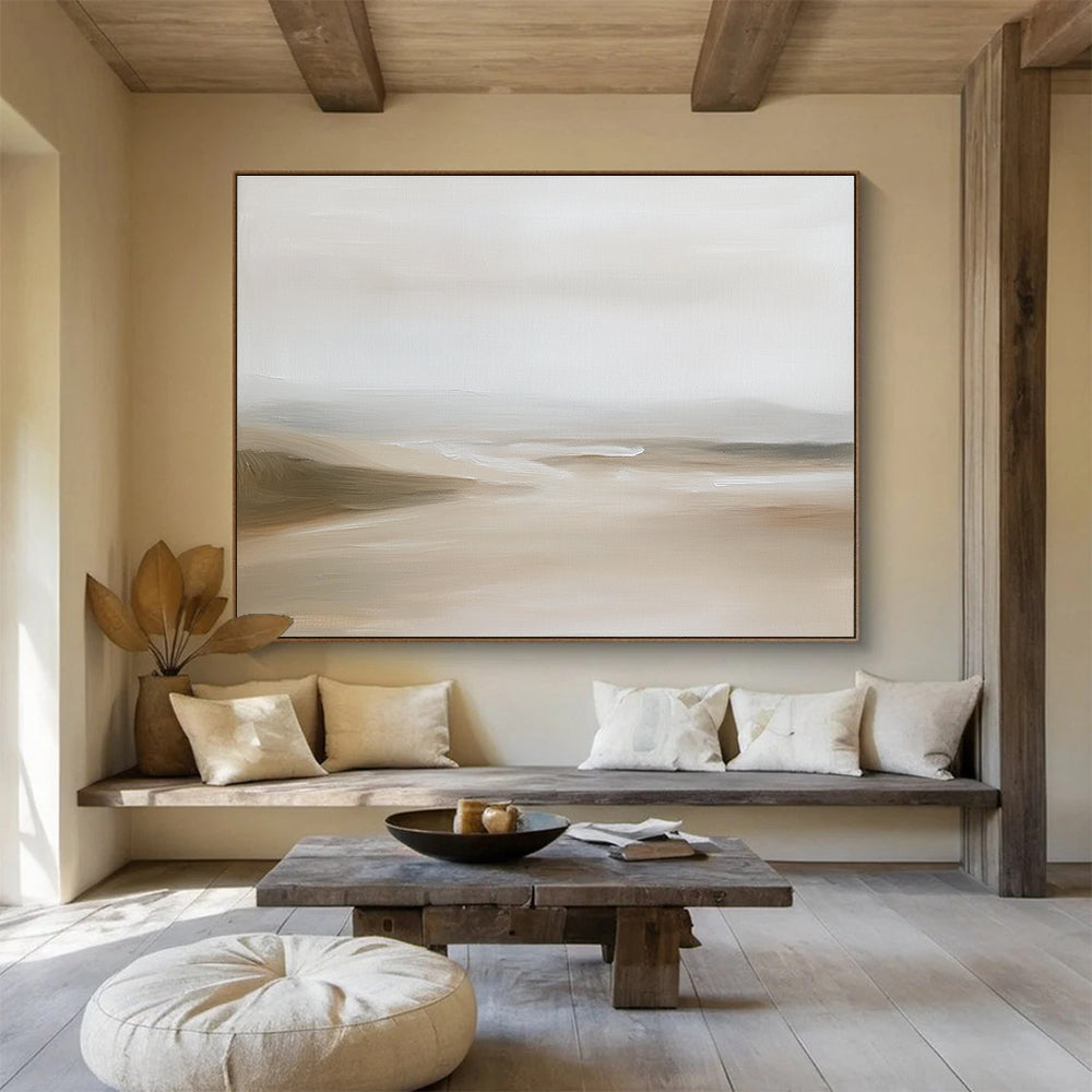 Minimalist Beige Landscape Abstract Painting with Soft Hues DYP592