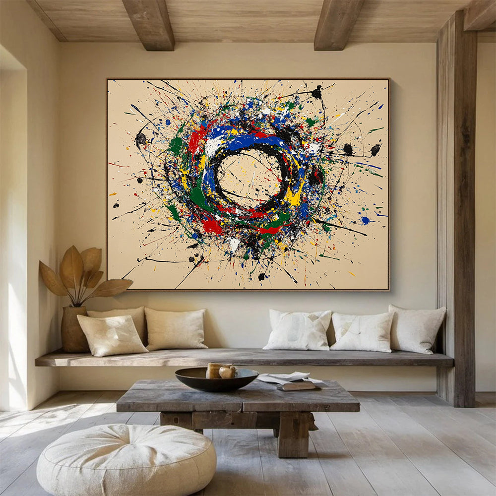 Color Splash Circle Abstract Painting with Dynamic Splatters DYP489