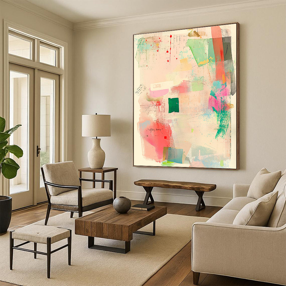 Colorful Collage Abstract Painting with Mixed Media Elements GER076