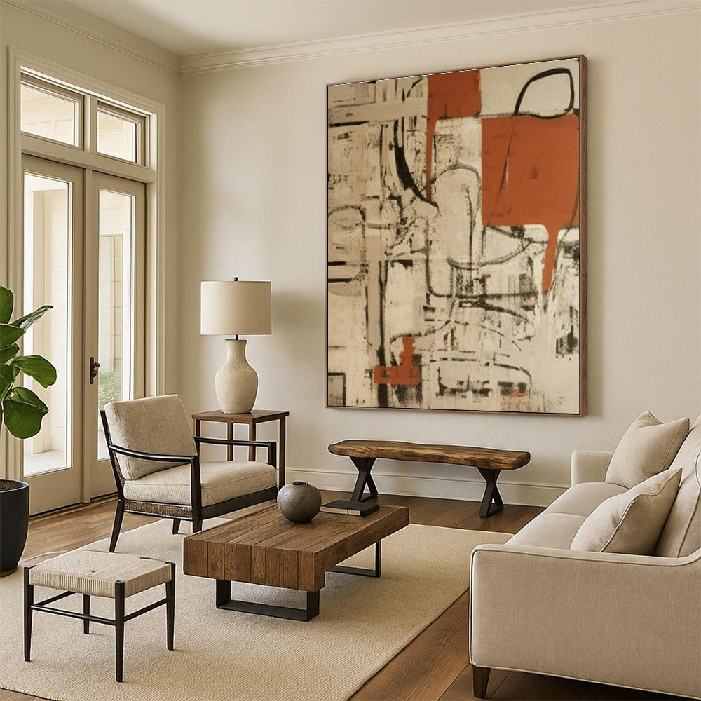 Original Hand-Painted Abstract Canvas for Cottage Living Room Window Treatment Wall and Bedroom Bedside Wall DLZ1720