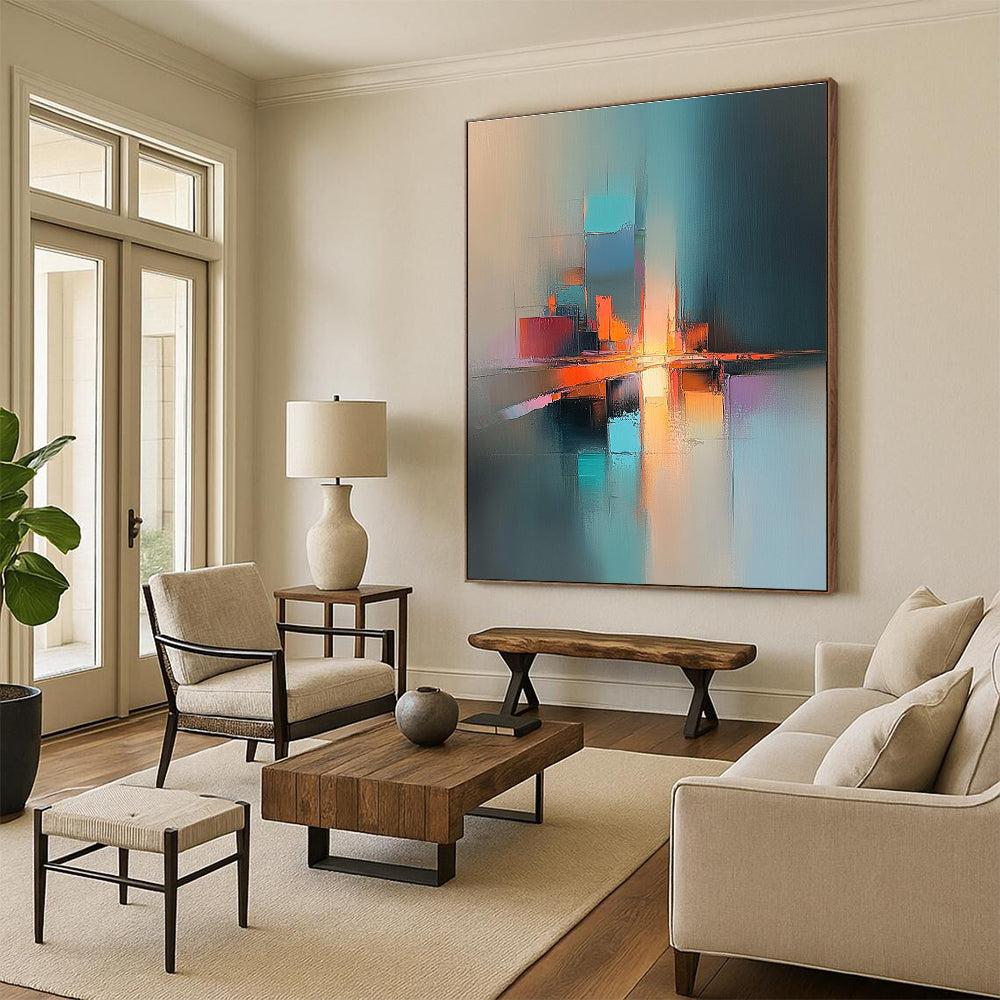 Colorful Cityscape Abstract Painting with Reflective Elements GER185