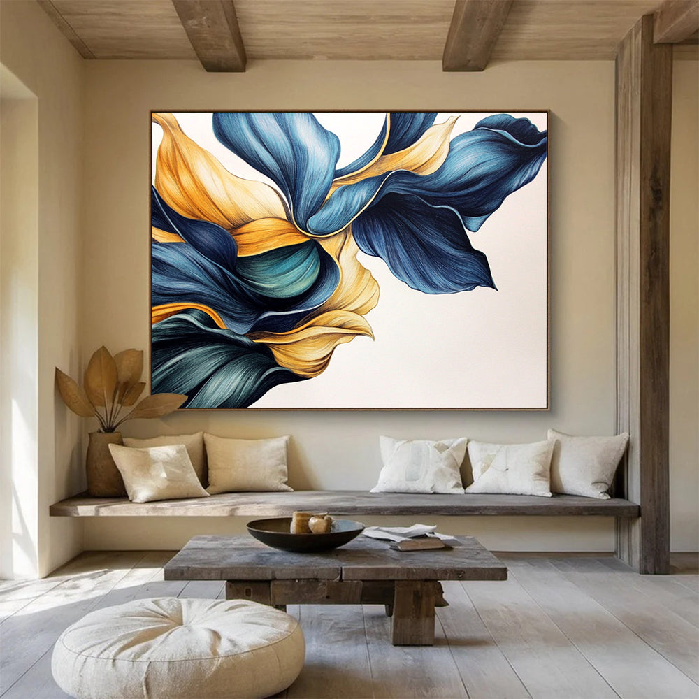 Blue and Yellow Abstract Petals Painting with Intricate Details DYP579