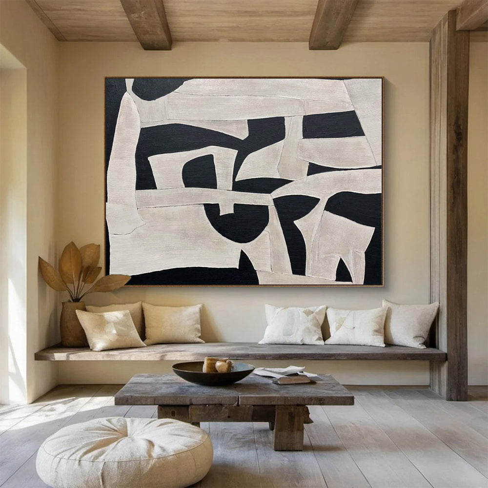 Black and White Geometric Shapes Abstract Painting THY092
