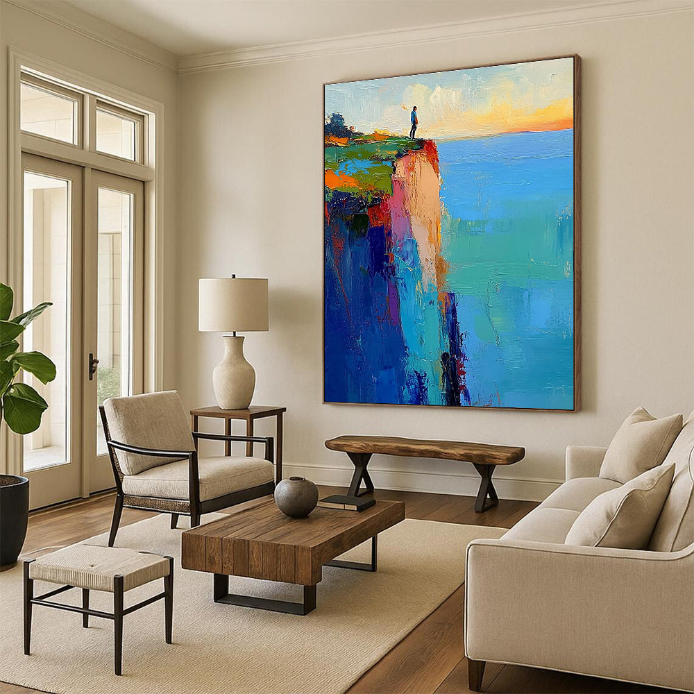 Abstract painting featuring blue and green landscapes rich in color with soft lighting and blurred edges creating an impressionist feel.STSC034