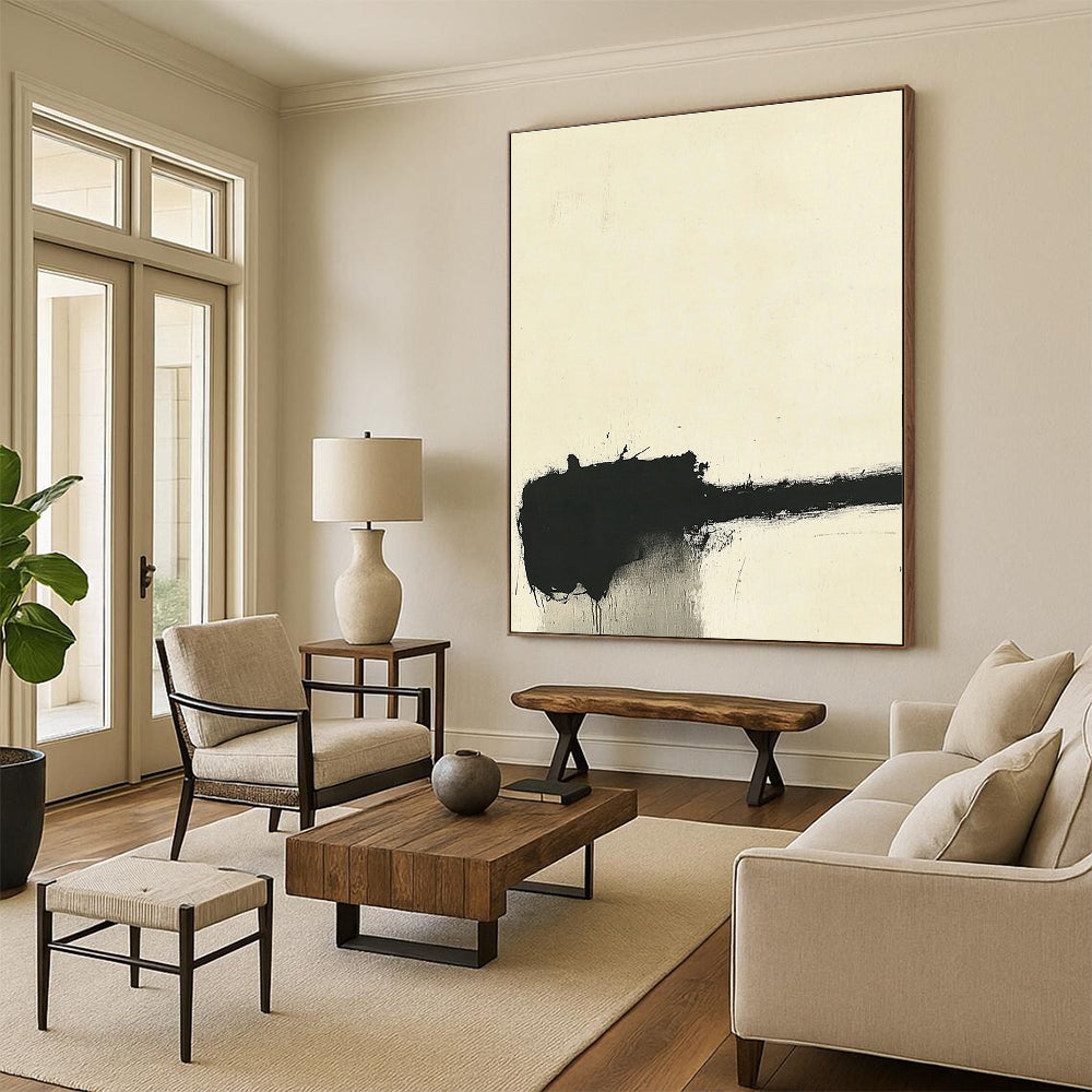Minimal Black and White Abstract Painting with Raw Textures GER148