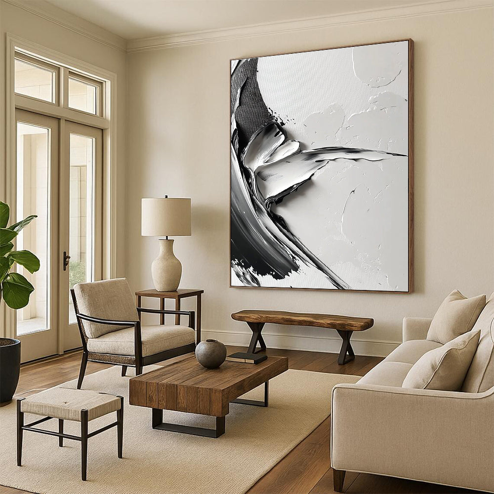 Textured Gray Abstract Painting with Bold Strokes GER355