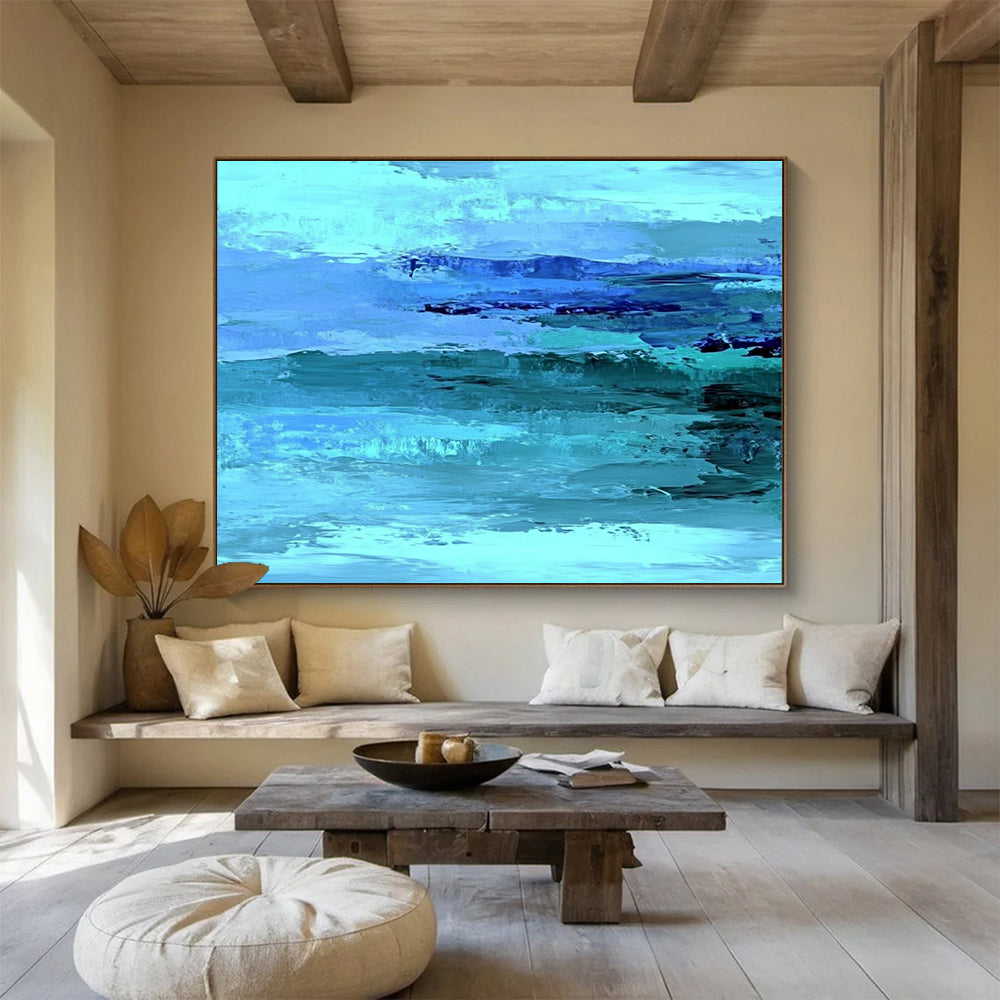 Blue and Turquoise Abstract Painting with Flowing Shapes DYP196
