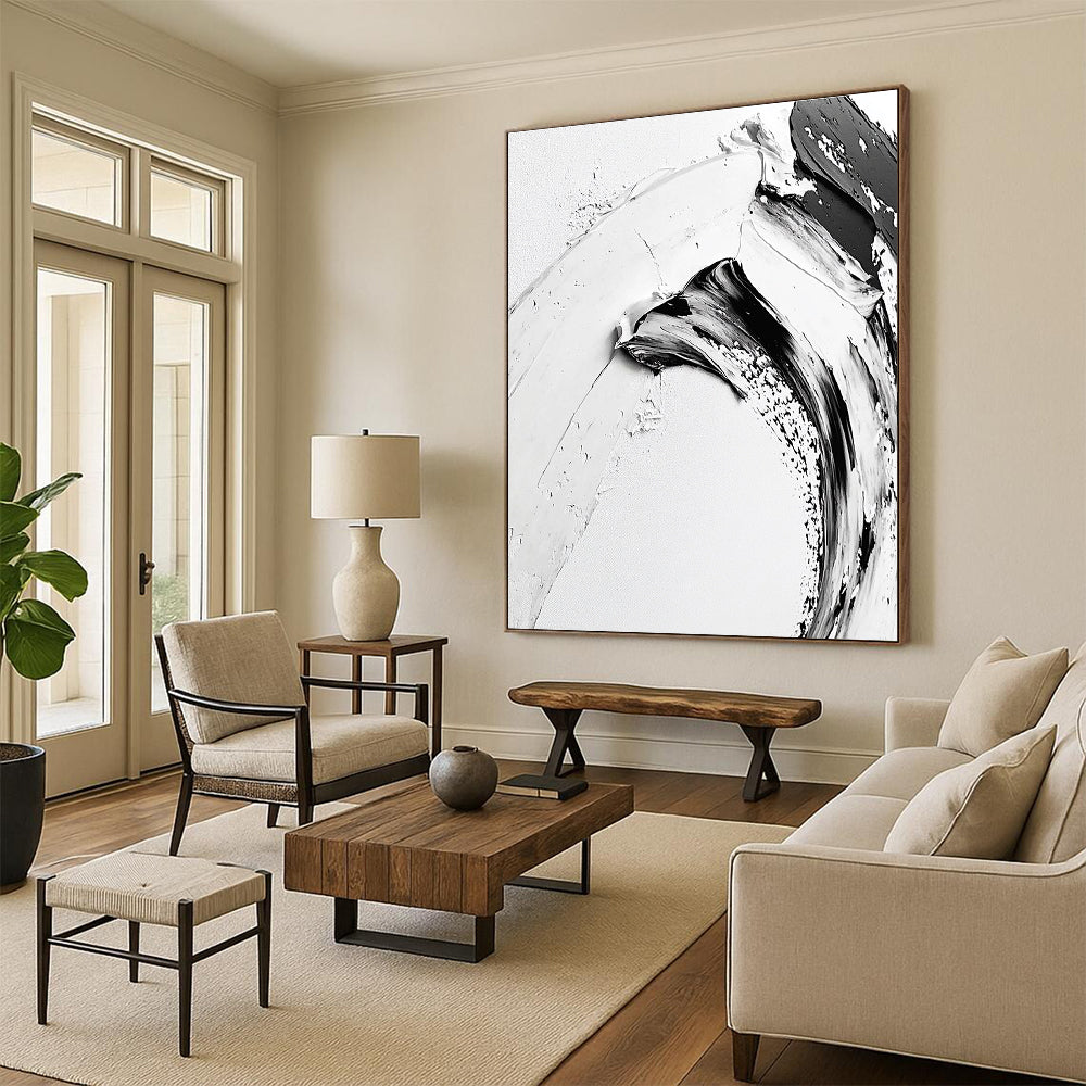 Curved Black White Abstract with Bold Brushstrokes GER351