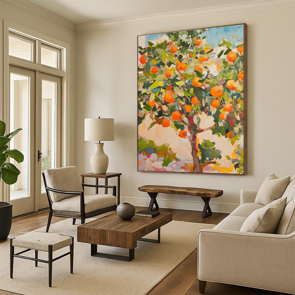 Expressive Orange Tree Art Painting with Dynamic Brushstrokes ADGE439