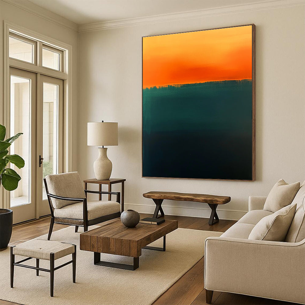 Orange and Deep Green Abstract Landscape - Inspired Painting GER223
