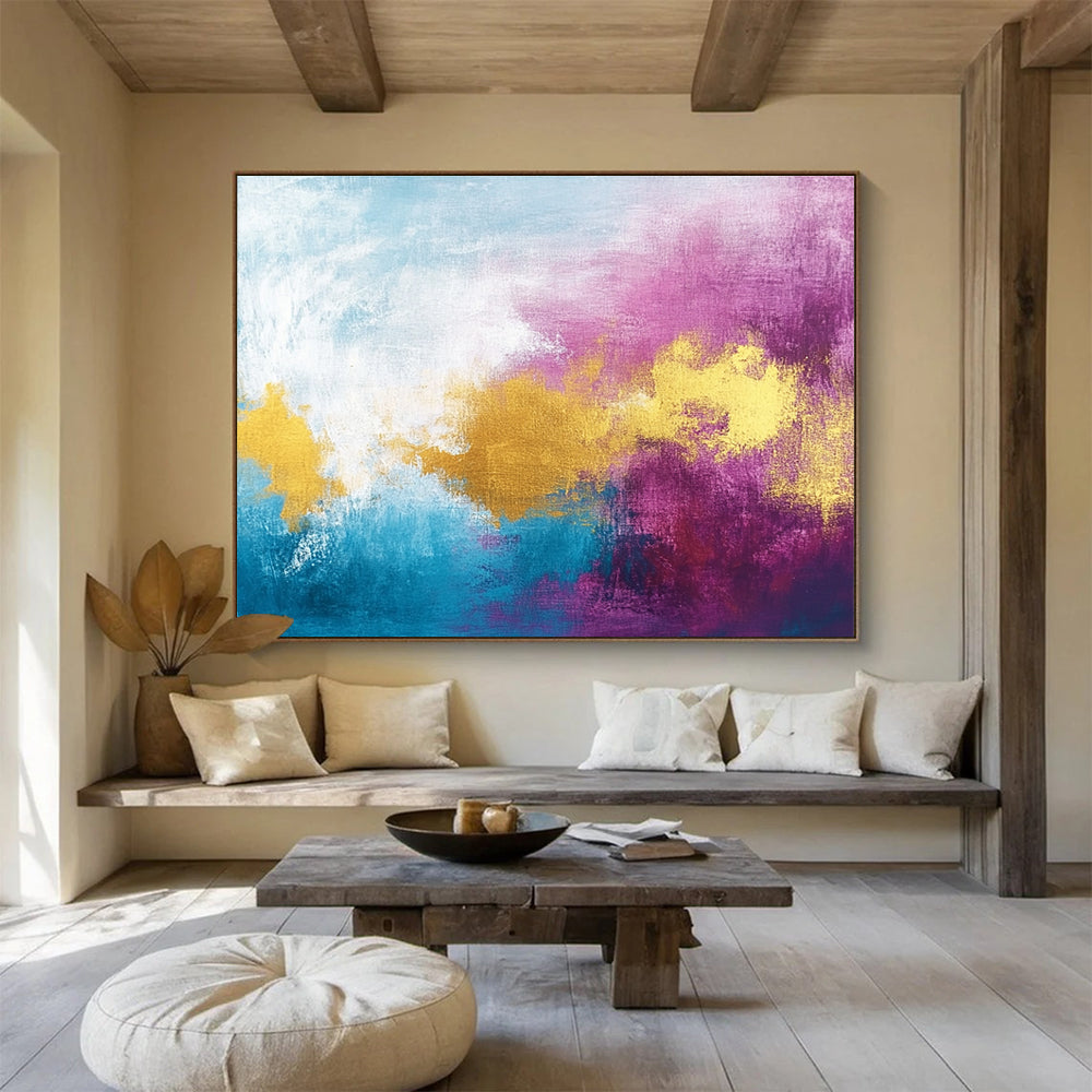Blue Purple Gold Abstract Painting with Soft Blends DYP480