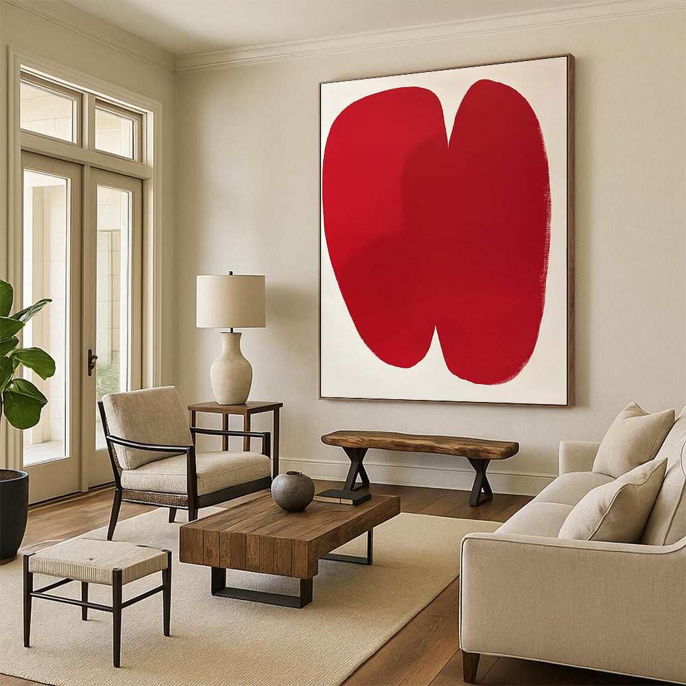 Bold Red Minimalist Abstract Painting with Simple Form GER262