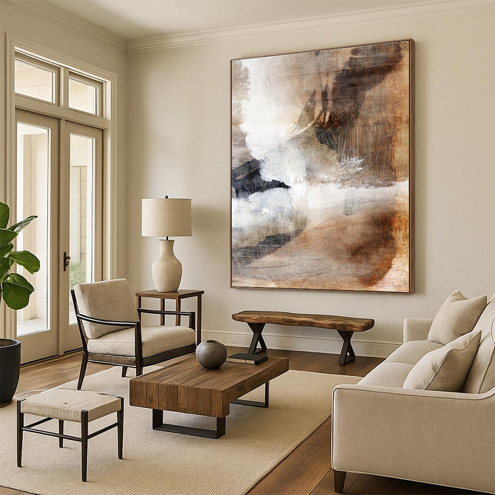 Earth - toned Abstract with White Accents and Textured Surfaces Painting ADGE209