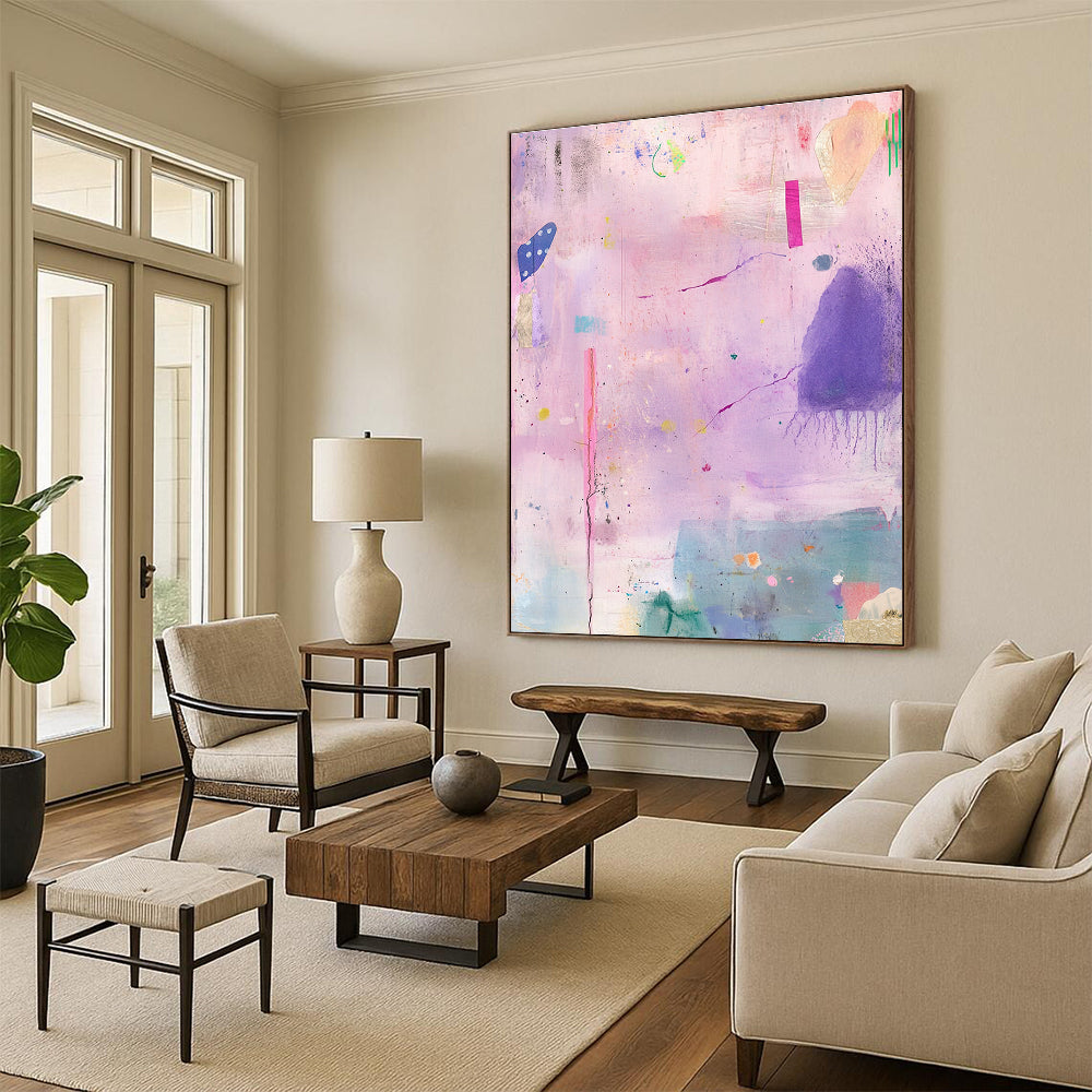 Purple - Pink Abstract Painting with Whimsical Details GER139