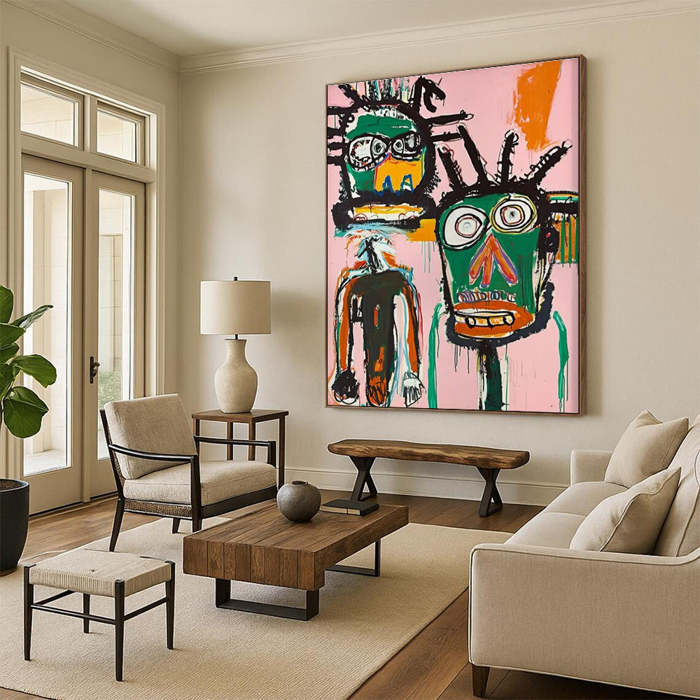Two Tribal Figures on Pink Abstract Painting ADGE106