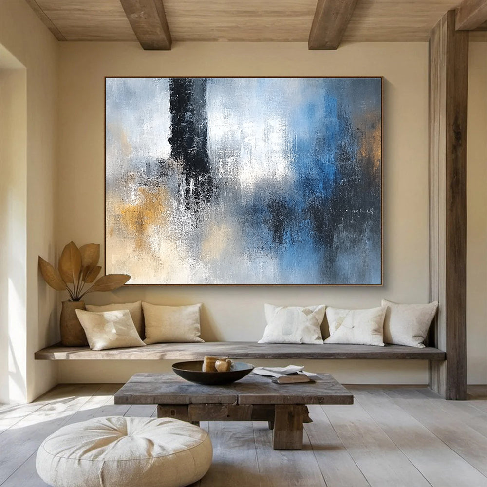 Grey Blue and Gold Abstract Painting with Subtle Textures DYP193