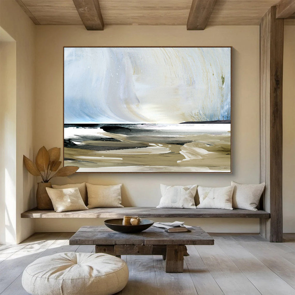 Coastal Abstract Painting with Blue Beige and Black THY116