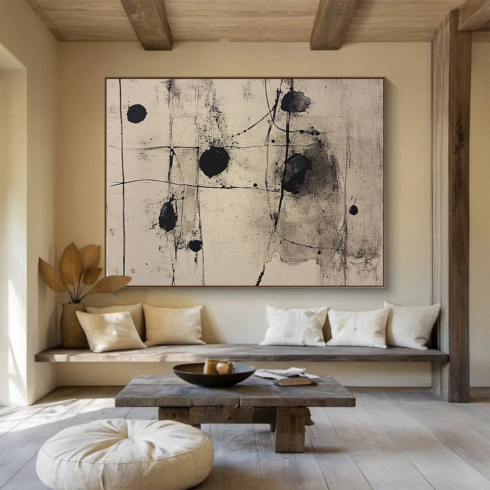Black and White Ink - Style Abstract Painting with Spontaneous Marks DYP253