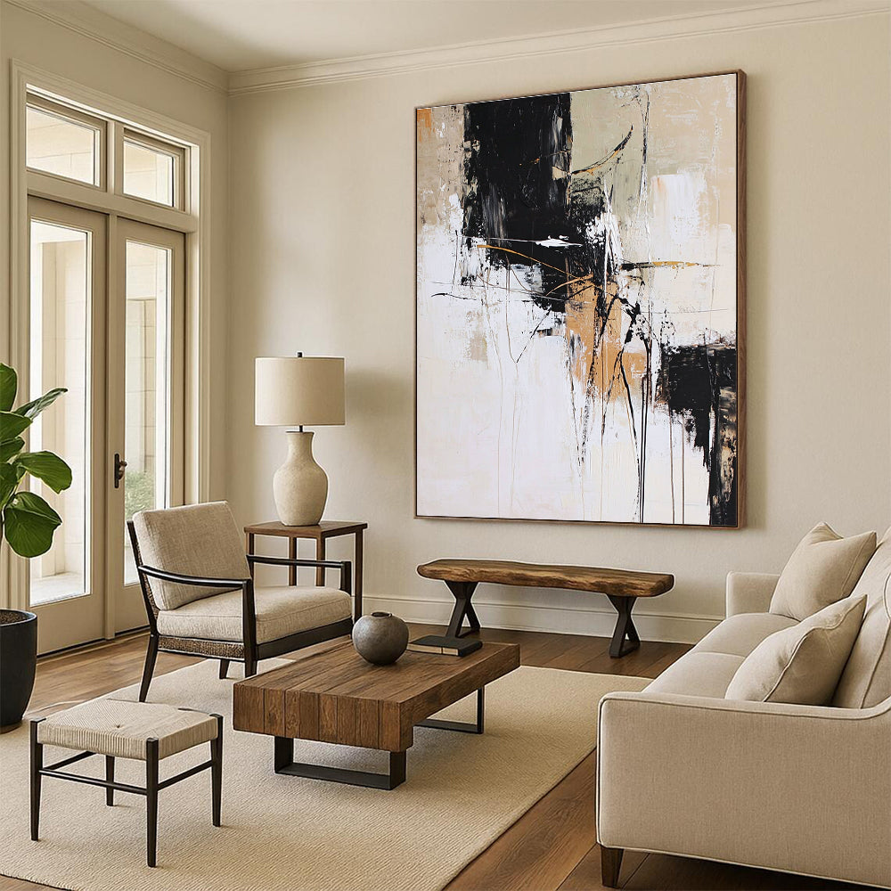 Neutral Textured Abstract Painting with Minimalist Flair GER409