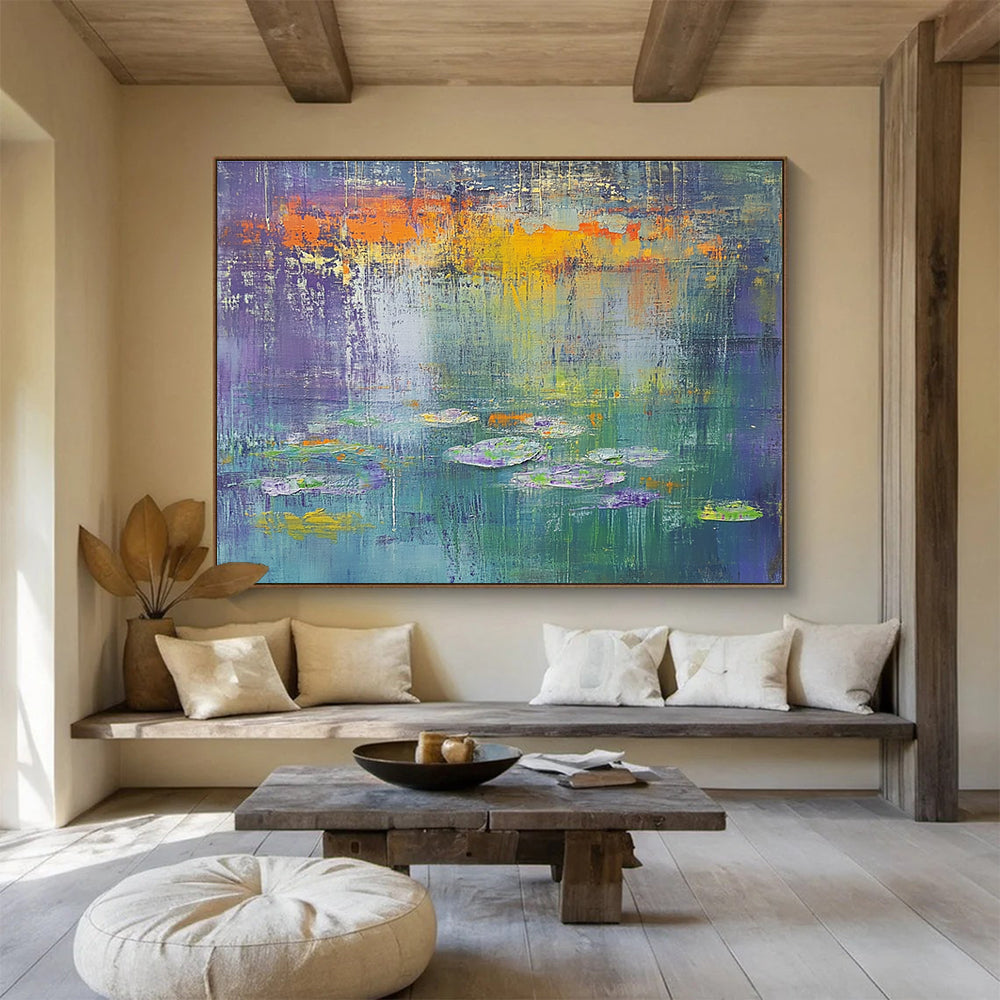 Purple Orange Green - Water Lily Abstract Painting DYP025