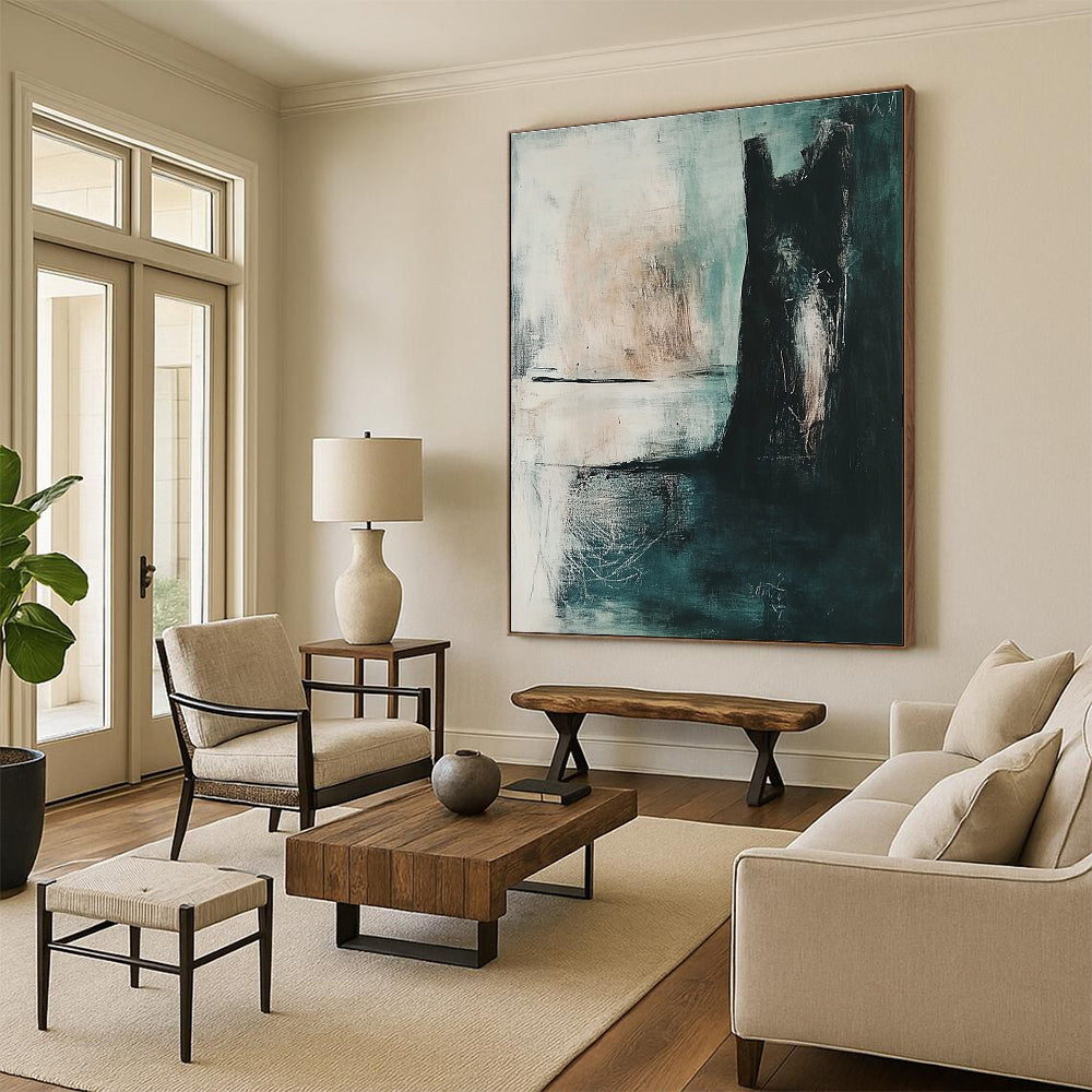Teal and Black Abstract Painting with Mysterious Ambiance GER579