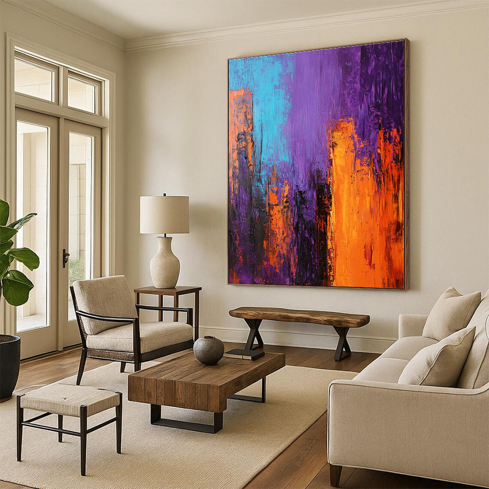 Purple and Orange Abstract Cityscape Painting GER571