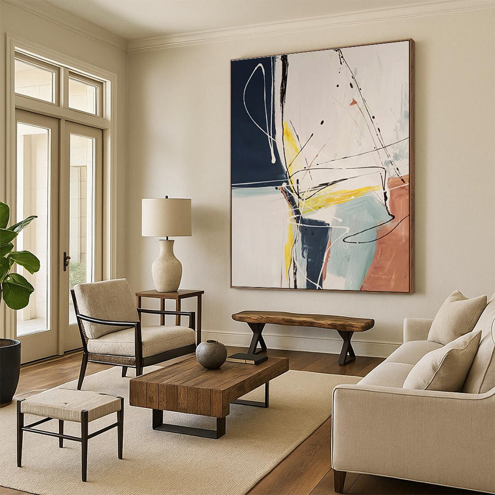 Black Yellow Blue Abstract Painting ADGE037