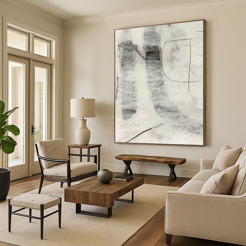 Monochromatic Abstract with Textured Marks and Subtle Shades Painting ADGE213