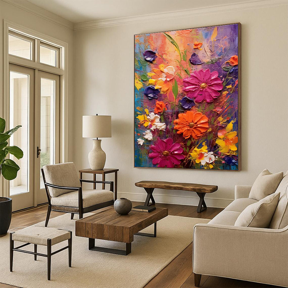 Impasto Floral Abstract Painting with Vivid Colors ADGE430