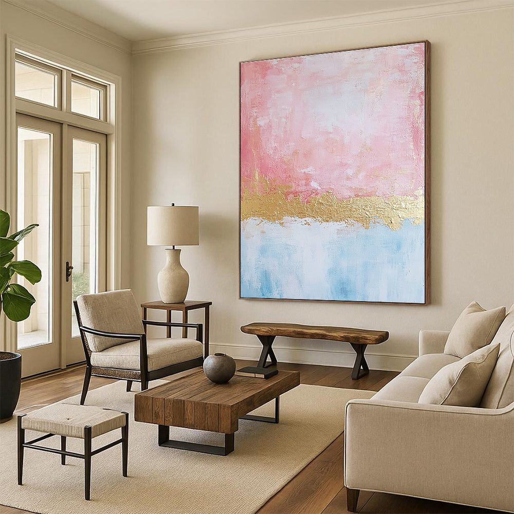 Pink Gold Abstract Painting with Delicate Layers GER726