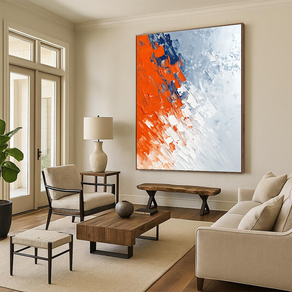 Orange Blue White Abstract Painting with Textured Layers GER495