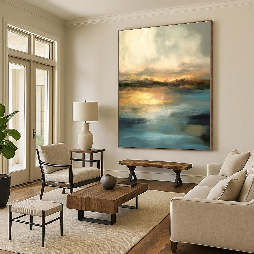 Large Custom Handmade Abstract Canvas for Cottage Bedroom Bed Footboard Storage Wall & Living Room TV Console Side Wall DLZ1802