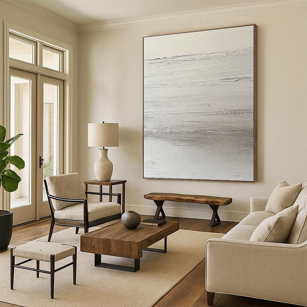 White Textured Abstract Painting with Delicate Patterns GER129