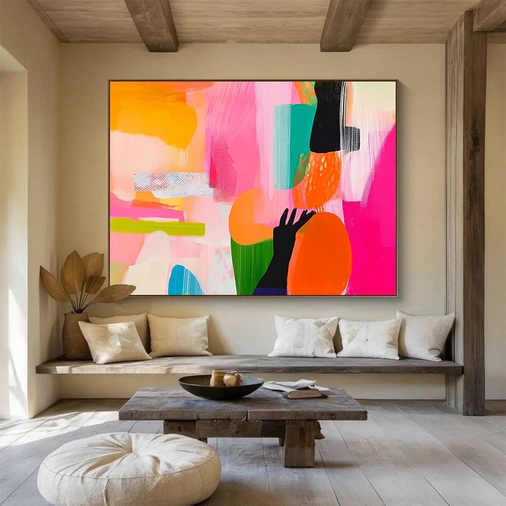 Pink and Colorful Abstract Painting with Playful Shapes DYP458
